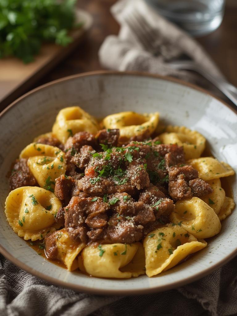 Garlic Steak Tortellini served