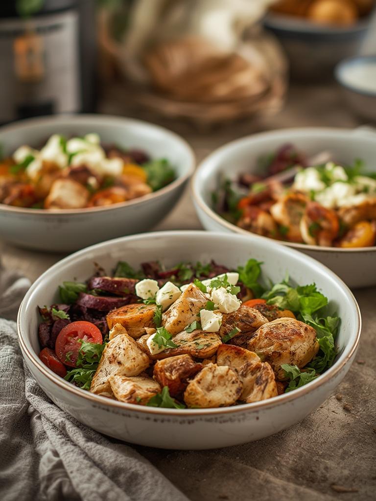 Greek Chicken Bowls served
